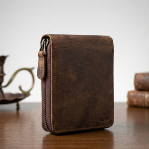 Home handcrafted vintage distressed leather zippered wallet